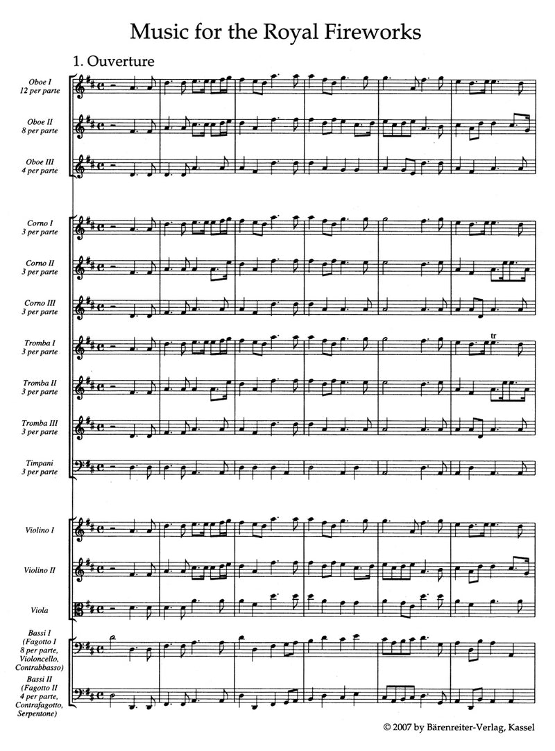 Music for the royal fireworks [study score]