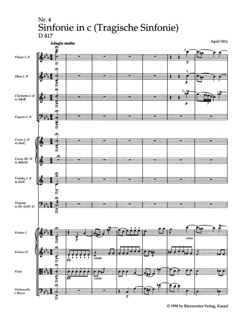 Symphony Nr. 4 C minor D 417 "Tragic"（ポケットスコア）