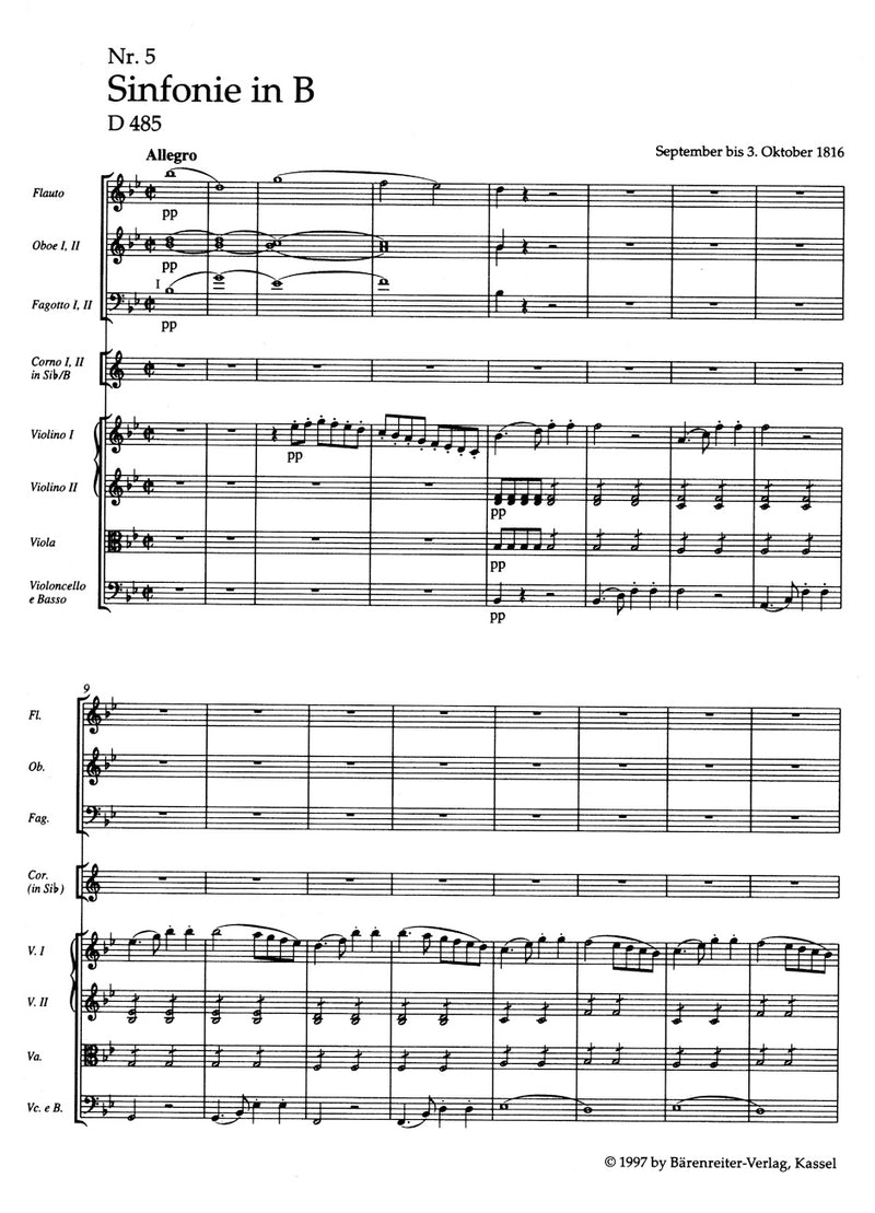 Symphony Nr. 5 B-flat major D 485（ポケットスコア）