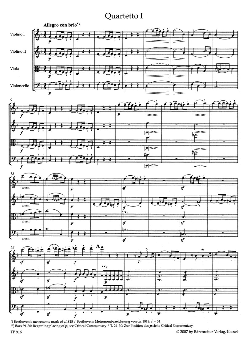 String Quartets op. 18（ポケットスコア）