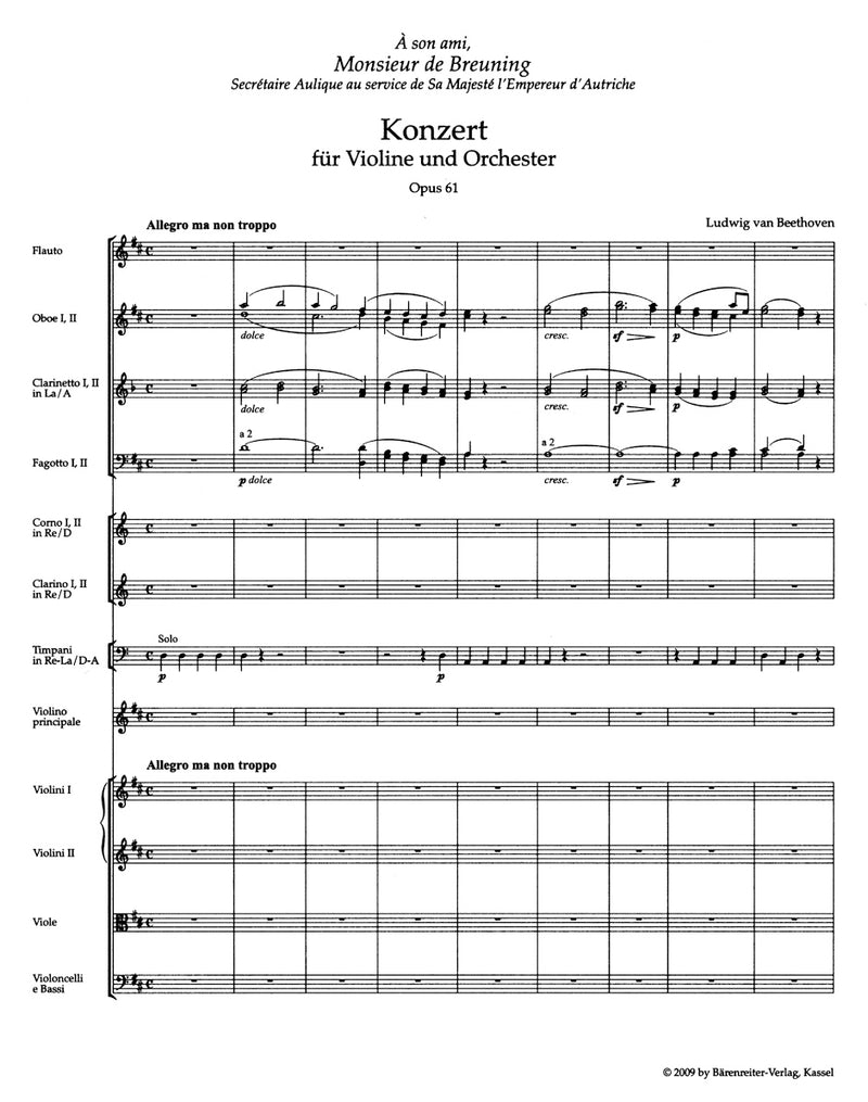 Concerto for Violin and Orchestra D major op. 61 [study score]