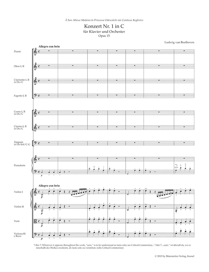 Concerto for Pianoforte and Orchestra Nr. 1 C major op. 15 [study score]