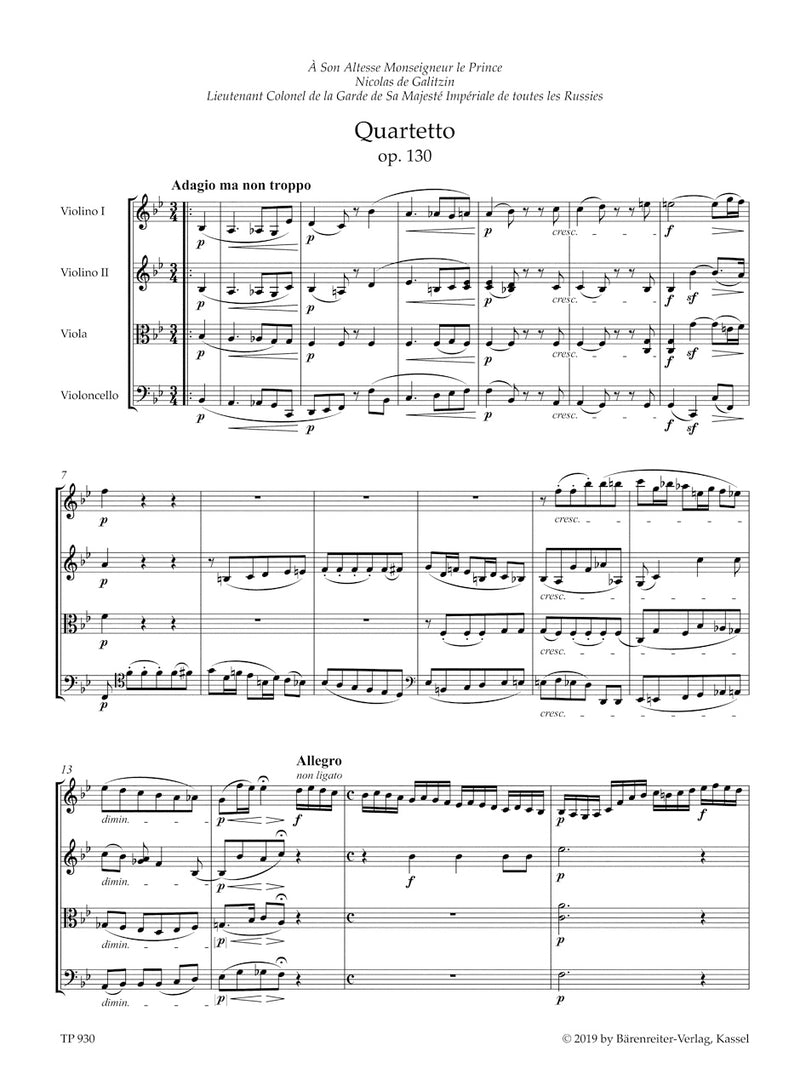 String Quartet in B-flat major op. 130（ポケットスコア）