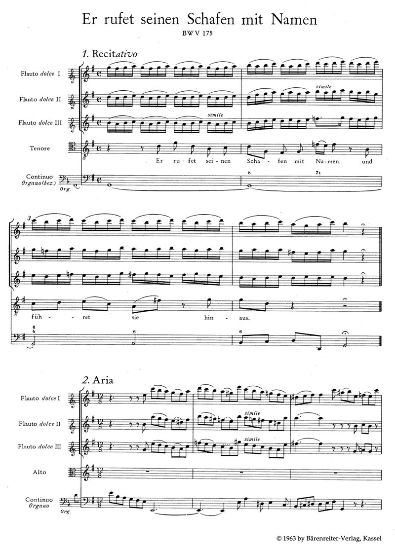 Er rufet seinen Schafen mit Namen, BWV 175（ポケットスコア）