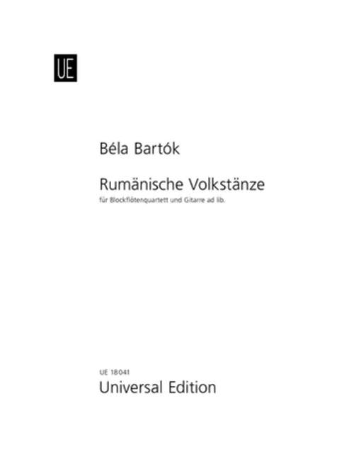 Rumänische Volkstänze [recorder quartet and guitar ad lib. Soprano Recorder]