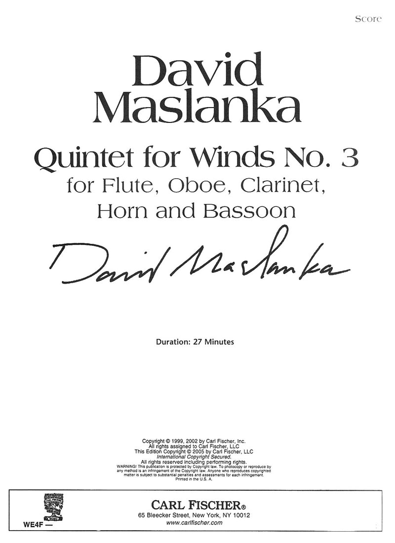 Quintet for Winds No. 3 (Score Only)