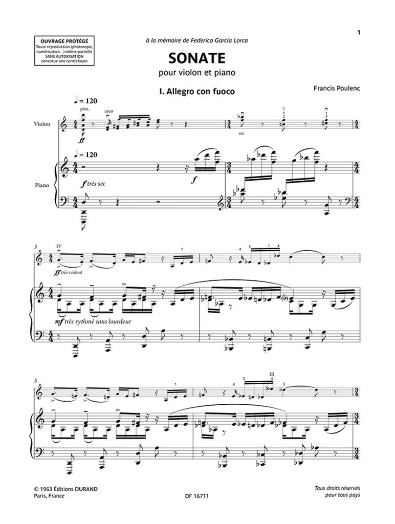 Sonate pour Violon et piano = Sonata for Violin and Piano