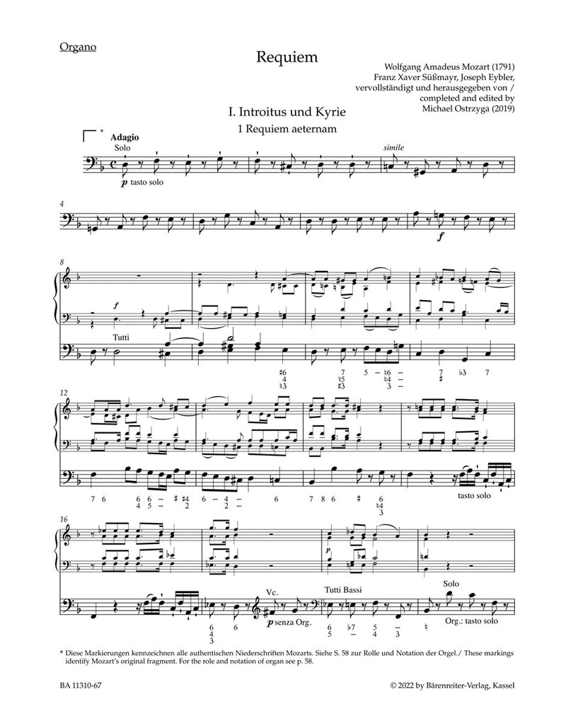 Requiem K. 626, completed and edited by Michael Ostrzyga [Organ part]